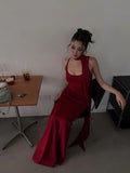 Chic Mermaid Spaghetti Strap Long Prom Dresses Red With Scarf Formal Dresses HZ0311