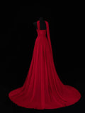 Chic A line Strapless Red Chiffon With Scarf Long Party Dresses Prom Dresses Impress Wedding Guest Dress HZ0311