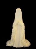 Chic A line Scoop Neck Yellow Chiffon With Feathers Long Party Dresses Prom Dresses Impress Wedding Guest Dress HZ0311