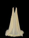 Chic A line Scoop Neck Yellow Chiffon With Feathers Long Party Dresses Prom Dresses Impress Wedding Guest Dress HZ0311