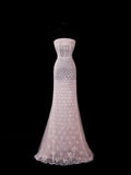 Chic Mermaid Strapless Pink With Train Sequined Long Party Dresses Prom Dresses Impress Wedding Guest Dress HZ0311
