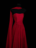 Chic A line Strapless Red Chiffon With Scarf Long Party Dresses Prom Dresses Impress Wedding Guest Dress HZ0311