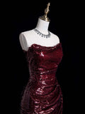 Vintage Sheath Strapless Burgundy Sequins With Slit Long Prom Dress Evening Outfits Formal Dress HZ0311