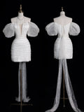Classic Sheath Wedding Dresses Off The Shoulder Short White With Short Sleeves Brides Dress Summer Bridal Gowns HZ0311