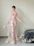 Classy Mermaid Strapless Floral Lace Long Formal Prom Dresses Dance Night Outfits Party Gowns HZ0311