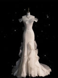 Sparkly Wedding Dresses Mermaid Off The Shoulder White Sequins Brides Dress For Brides Fitted Bridal Gown HZ0311