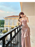 Modest Mermaid Spaghetti Straps Pink Long Prom Dresses High School Teens Senior Graduation Dance Party Dress Outfits HZ0311
