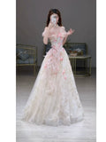 Princess Ball Gown Off The Shoulder Tulle Pink Prom Dresses Inspiration Long Party Night Gowns 20th Birthday Outfits HZ0311