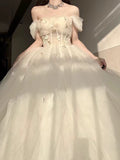 Princess Ball Gown Off The Shoulder Tulle Champagne Prom Dresses Inspiration Long Party Night Gowns 20th Birthday Outfits HZ0311
