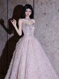 Princess Ball Gown Strapless Pink With Beads Prom Dresses Inspiration Long Party Night Gowns 18th Birthday Outfits HZ0311