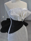 Elegant Mermaid Strapless White Sequins Prom Dresses Inspiration Long Party Evening Dress 19th Birthday Outfits HZ0311