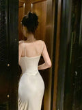 Modest Sheath Spaghetti Straps Satin Ruffles Prom Dresses High School Teens Graduation Dance Dress 20th Birthday Outfits HZ0311