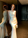 Elegant Mermaid Cowl Neck Satin Ankle Length Satin Prom Dresses Long 16th Nigh Party Birthday Outfits HZ0311