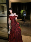 Elegant Mermaid Off The Shoulder Burgundy Long Prom Dresses 16th Nigh Party Birthday Outfits HZ0311
