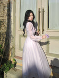 Modest A line Sweetheart Lilac Chiffon Ankle Length Long Sleeves Prom Dresses Wedding Guest Dress 20th Party Birthday Outfits HZ0311