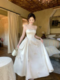 Modest A line Spaghetti Straps Ivory Satin Prom Dresses Wedding Guest Dress 20th Party Birthday Outfits HZ0311