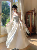 Modest A line Spaghetti Straps Ivory Satin Prom Dresses Wedding Guest Dress 20th Party Birthday Outfits HZ0311