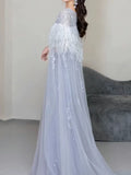 Elegant A Line V Neck Light Sky Blue Tulle Prom Dresses Inspiration Long Party Evening Dress 19th Birthday Outfits HZ0311