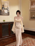 Sexy Mermaid Spaghetti Straps White Satin Ankle Length Prom Dresses Wedding Guest Dress 20th Birthday Outfits HZ0311