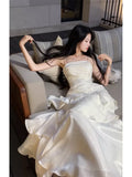 Modest Mermaid Spaghetti Straps White Ruffles Long Prom Dresses High School Teens Graduation Dance Dress 20th Birthday Outfits HZ0311