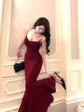Modest Mermaid Spaghetti Straps Burgundy Long Prom Dresses Wedding Guest Dress 20th Birthday Outfits HZ0311