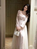 Cute A Line Long Sleeves Lace Pleated Prom Dresses Graduation 18th Birthday Holiday Outfits HZ0311