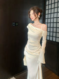 Elegant Mermaid Off The Shoulder White Silky Satin Ankle Length Prom Dresses 16th Nigh Party Birthday Outfits HZ0311