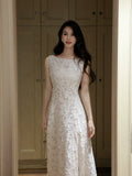Chic A Line Bateau Neck White Lace Mid Length Prom Dresses Aesthetic Graduation Birthday Outfits HZ0311