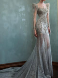 Sparkly Mermaid Sweetheart Sequins With Beads Long Sleeves Prom Dresses Inspiration Long Party Night Gowns 20th Birthday Outfits HZ0311