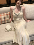 Modest Mermaid Halter Ivory Lace Prom Dresses Wedding Guest Gown 18th Nigh Party Birthday Outfits HZ0311