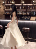 Modest A line Spaghetti Straps Ivory Satin Long Prom Dresses Wedding Guest Dress 20th Birthday Outfits HZ0311