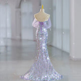 Modest Mermaid Off The Shoulder Lilac Sequins Prom Dresses Inspiration Long Party Night Evening Dress 19th Birthday Outfits HZ0311