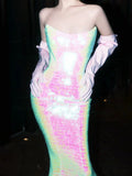 Sparkly Mermaid Evening Dress Strapless Sequins Prom Dress Long Party Dress 21st Birthday Outfits HZ0311