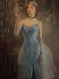 Sparkly Mermaid Sweetheart Sequins With Slit Blue Prom Dresses Inspiration Long Party Night Gowns 20th Birthday Outfits HZ0311