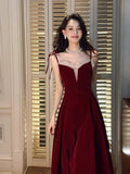 Modest A Line Spaghetti Straps Burgundy Long Prom Dresses Wedding Guest Dress 20th Birthday Outfits HZ0311