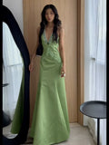 Vintage 1980s Mermaid V Neckline Green Prom Dresses Inspiration Long Party Retro Evening Dress 21st Birthday Outfits HZ0311