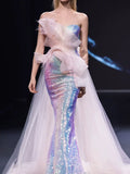 Modest Mermaid Strapless Lilac Sequins Prom Dresses Inspiration Long Party Evening Dress 19th Birthday Outfits HZ0311