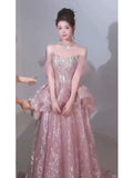 Sparkly A Line 2026 Strapless Pink Sequins Prom Dresses Inspiration Long Party Night Evening Gowns 19th Birthday Outfits HZ0311