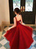 Elegant A Line Square Neck Satin Red Ankle Length Prom Dresses 17th Nigh Party Birthday Outfits HZ0311