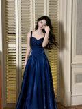 Elegant A Line Spaghetti Strap Royal Blue Ankle Length Pleated Prom Dress Aesthetic Graduation Birthday Outfits HZ0311
