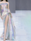 Sparkly Ball Gown Strapless Sequins With Slit Colorful Prom Dresses Inspiration Long Party Night Gowns 20th Birthday Outfits HZ0311
