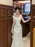 Modest Sheath Spaghetti Straps Satin Ruffles Prom Dresses High School Teens Graduation Dance Dress 20th Birthday Outfits HZ0311