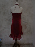 Vintage Sheath Halter Burgundy Short Cocktail Dress 16th Birthday Outfits Homecoming Dresses Night Party Gown HZ0311