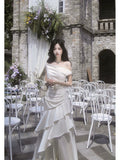 Simple A Line Off The Shoulder White Satin Floor Length Prom Dresses Aesthetic Graduation Birthday Outfits HZ0311