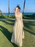 Elegant A line Square Neck White Lace Long Sleeves Prom Dresses 16th Nigh Party Birthday Outfits HZ0311