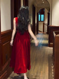 Simple A Line Square Neck Red Chiffon Mid Length Prom Dress Aesthetic Graduation Evening Outfits HZ0311