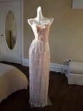 Glittery Sheath Spaghetti Straps Pink Tassel Pink Prom Dresses Inspiration Long Party Evening Dress 20th Birthday Outfits HZ0311