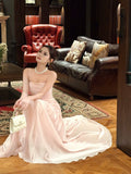Elegant Mermaid Spaghetti Strap Pink Satin Long Pleated Prom Dress Aesthetic Long Graduation Birthday Holiday Outfits HZ0311