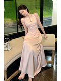 Sexy A line Scoop Neck Pink Satin Prom Dresses Wedding Guest Dress 20th Birthday Outfits HZ0311