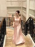 Elegant Mermaid Spaghetti Strap Pink Satin Long Pleated Prom Dress Aesthetic Long Graduation Birthday Holiday Outfits HZ0311